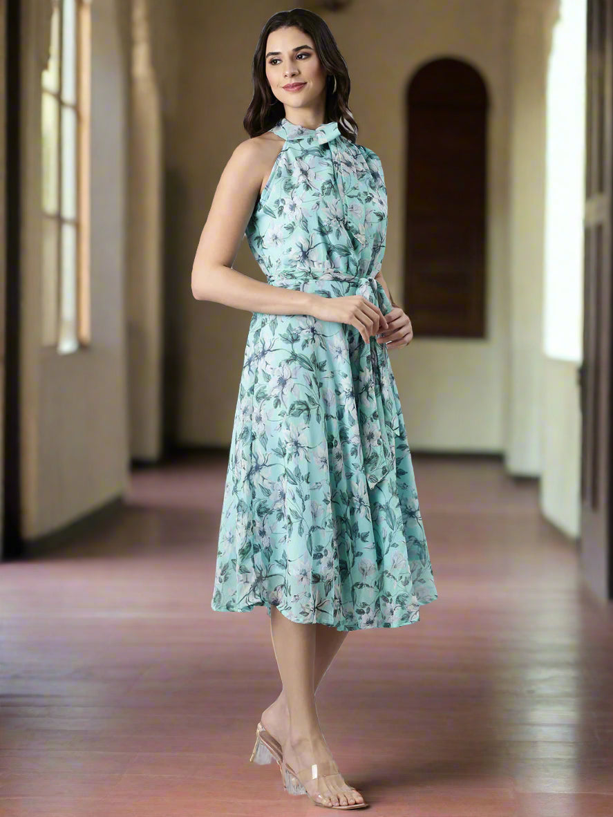 Women Floral Woven Midi Chiffon Dress