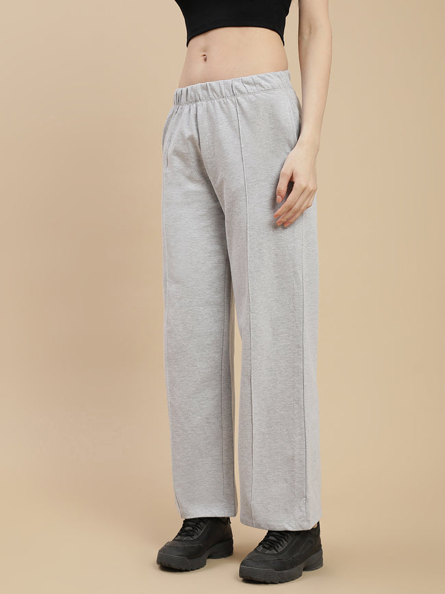 Women Grey Pleated Flare Straight Pant