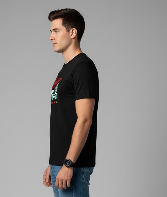 Men Printed Black Cotton Tshirt