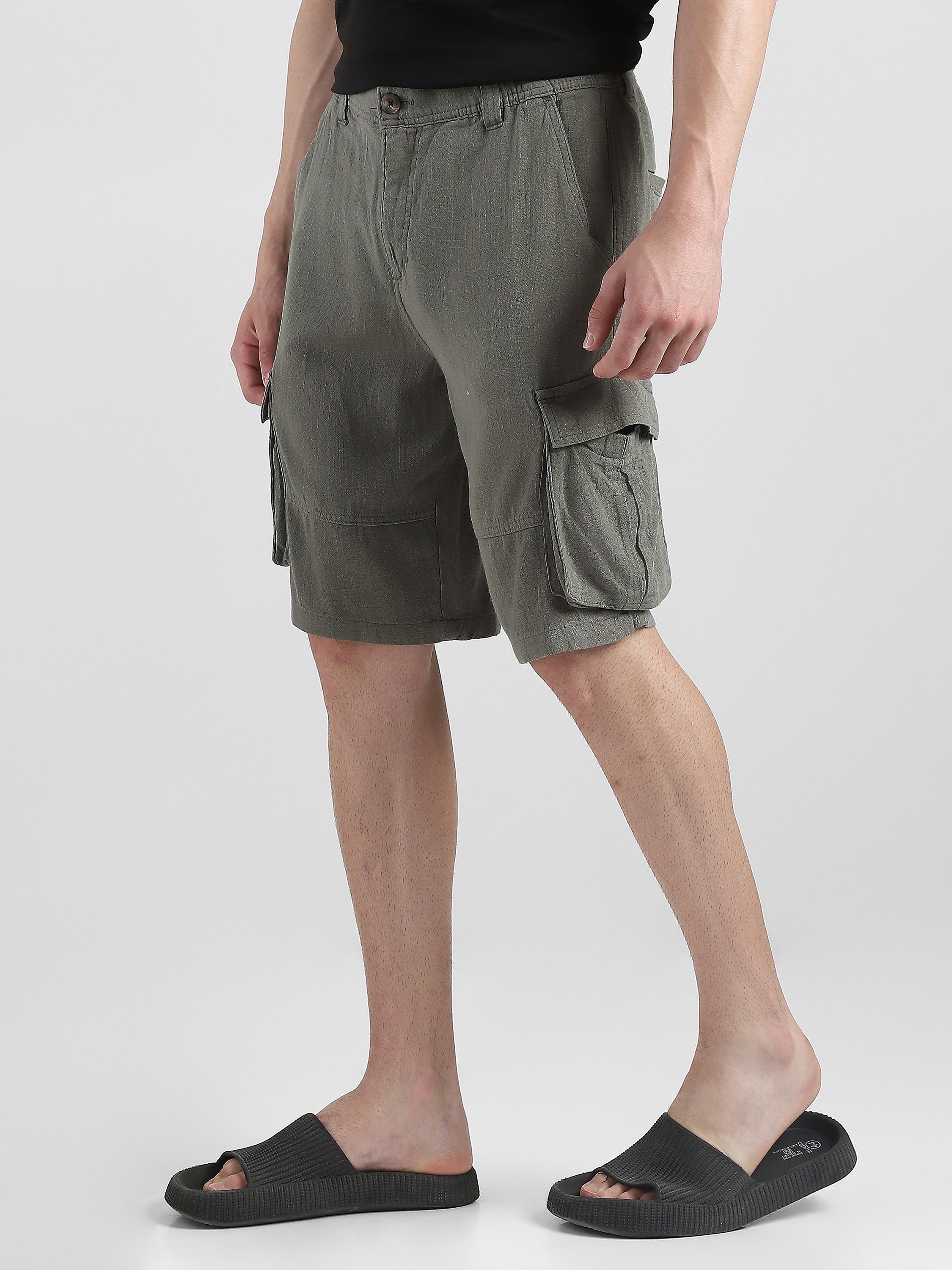 Men Olive Cargo Shorts