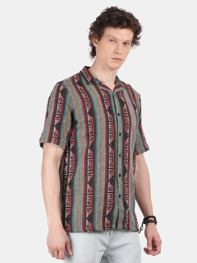 Men Grey Slim Fit Spread Collar Half Sleeve Casual Shirt