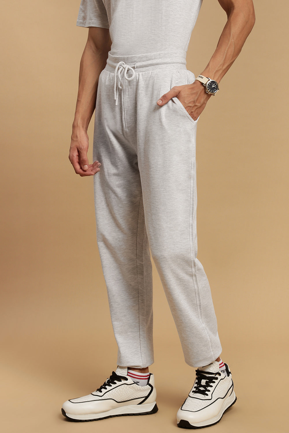 Men White French Terry Jogger