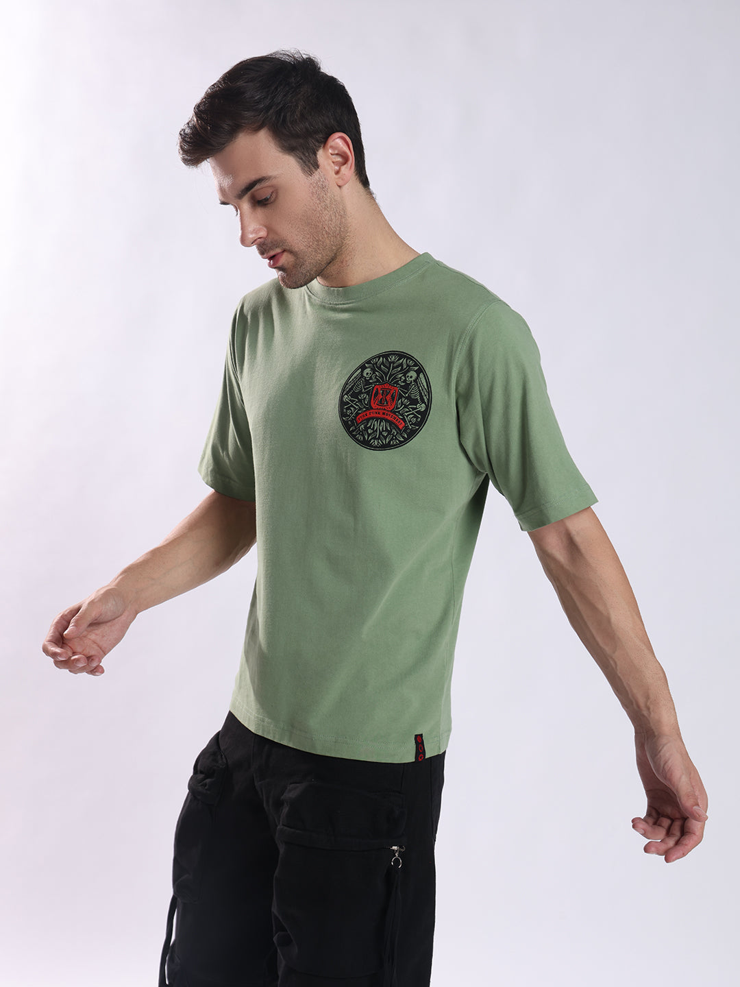 Men Olive Cotton Oversized T-Shirt