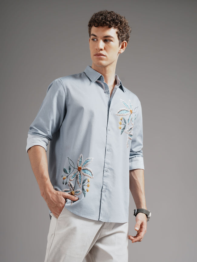Men Grey Casual Printed Shirt