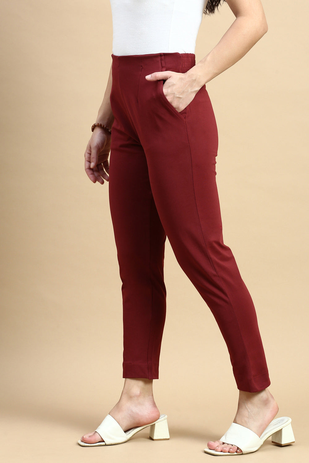 Women Maroon Casual Pants