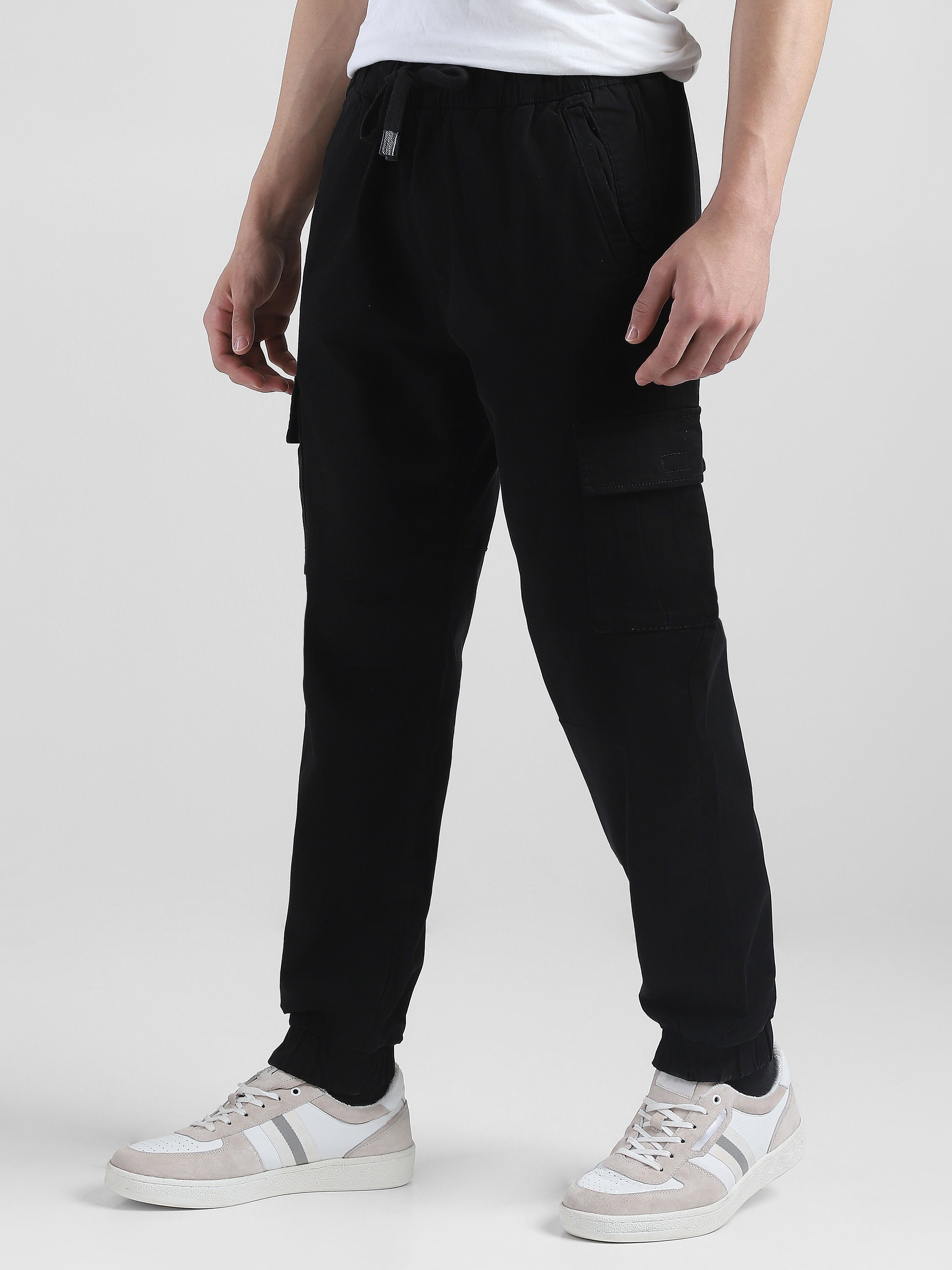 Men Black Mid Rise Cargo Pants