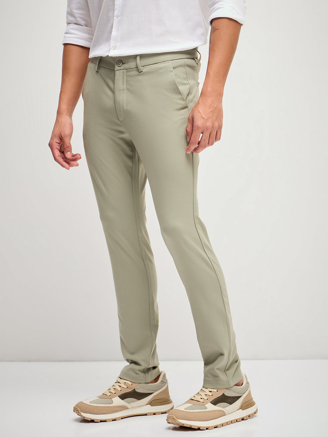 Men Green 4 Way Stretch Formal Trouser
