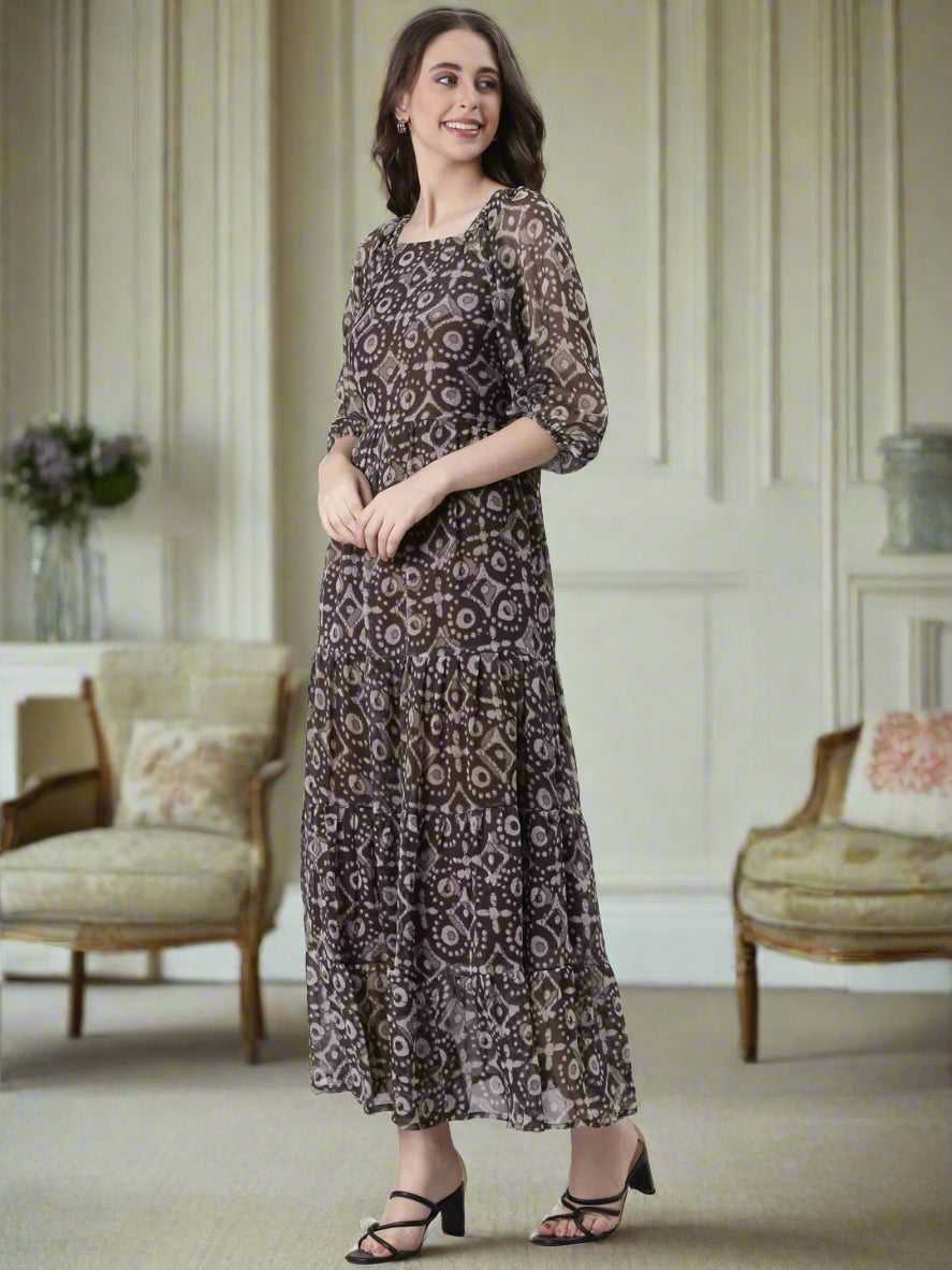 Women Grey Printed Maxi Dress