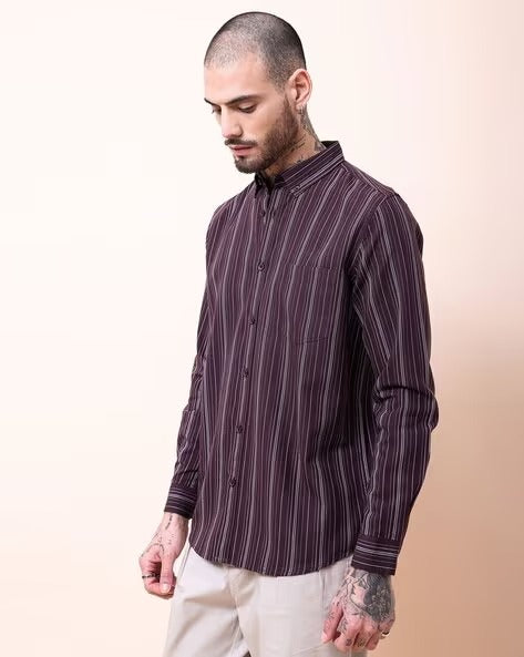 Men Burgundy Striped Shirt