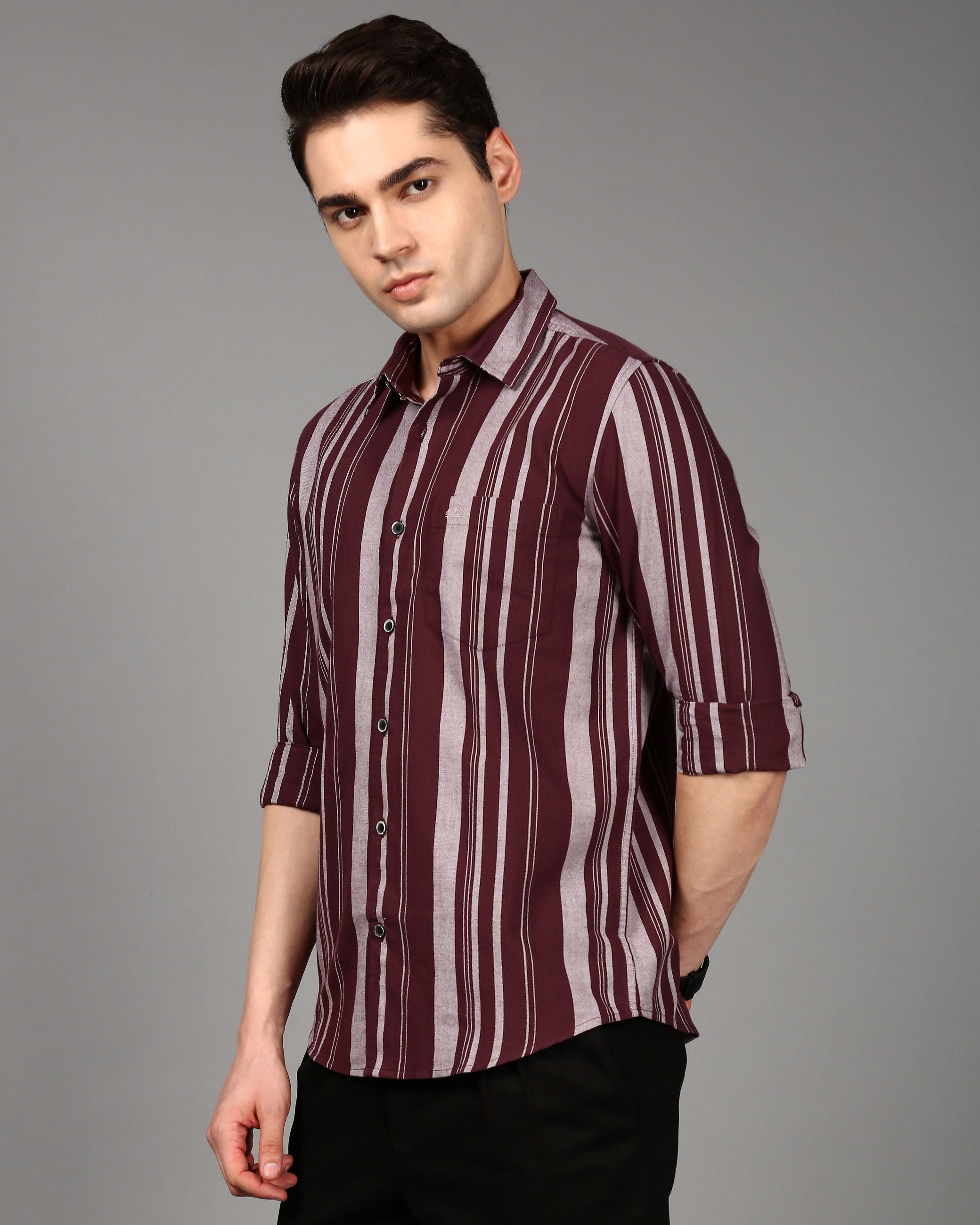 Men Burgundy Striped Shirt