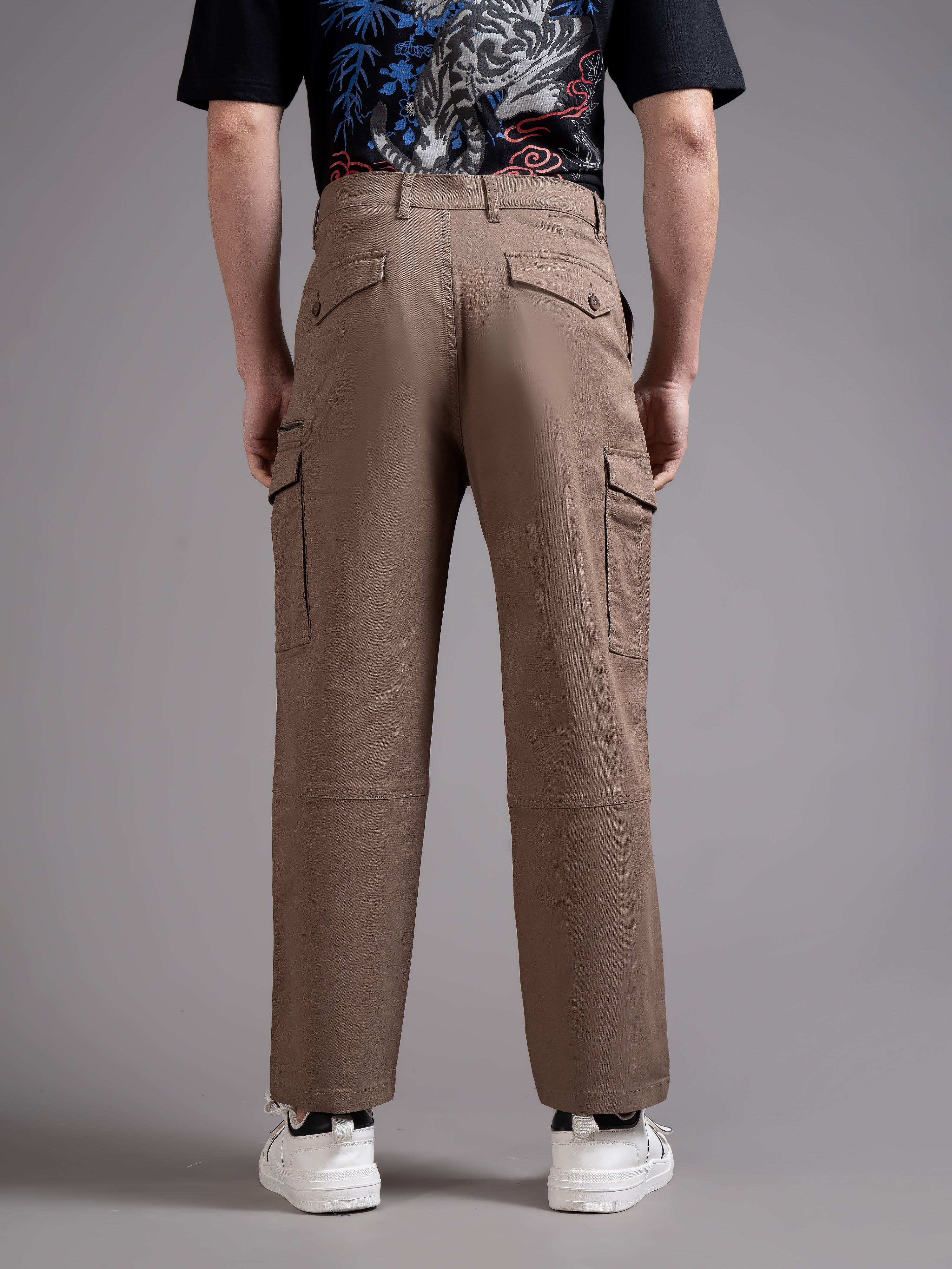 Men Brown Relaxed Fit Cargo Trouser