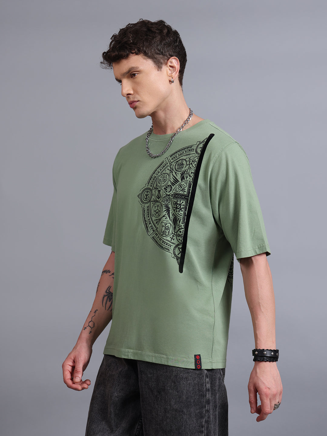 Men Olive Cotton Oversized T-Shirt