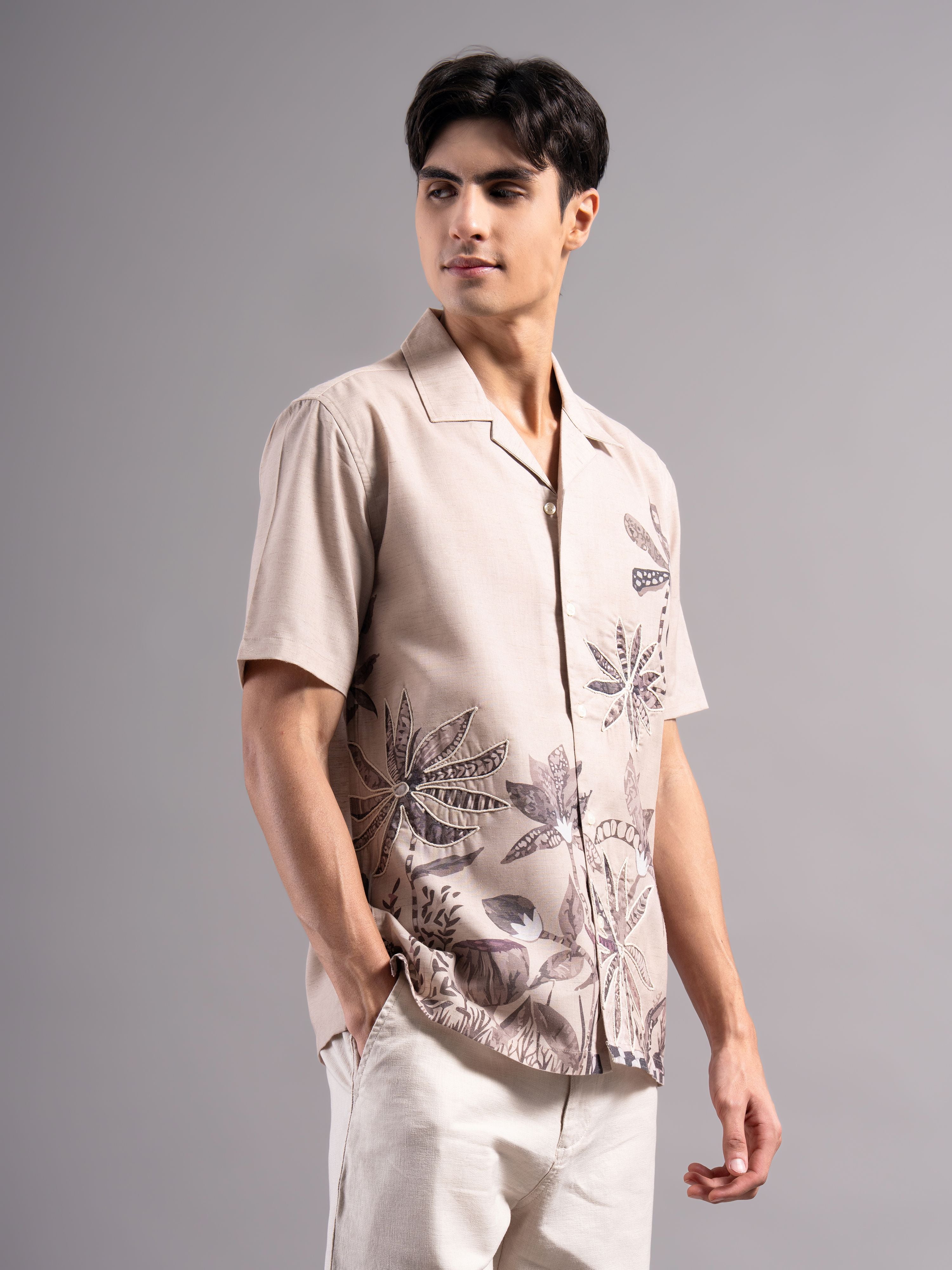 Men Beige Printed Casual Shirt