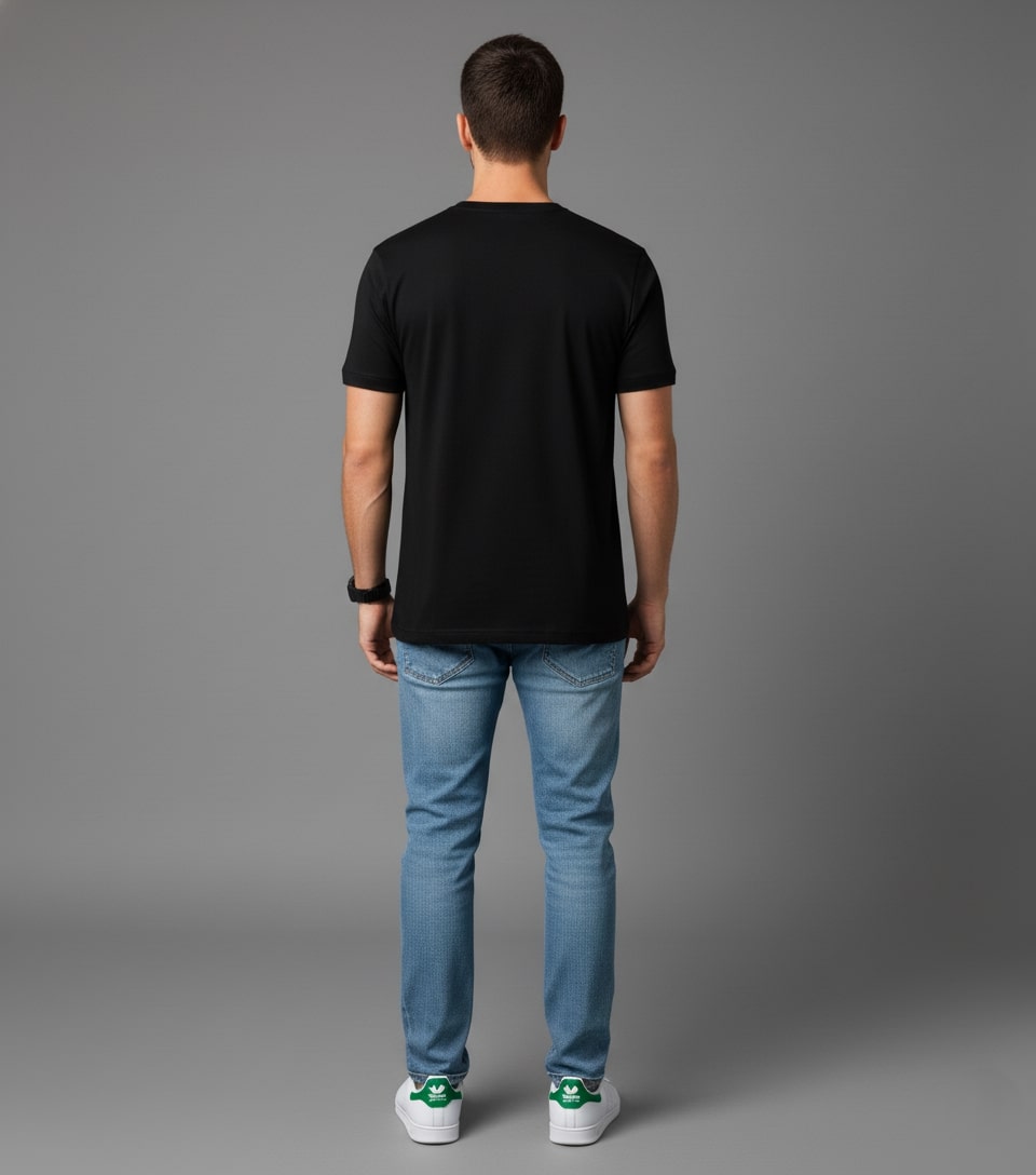 Men Printed Black Cotton Tshirt