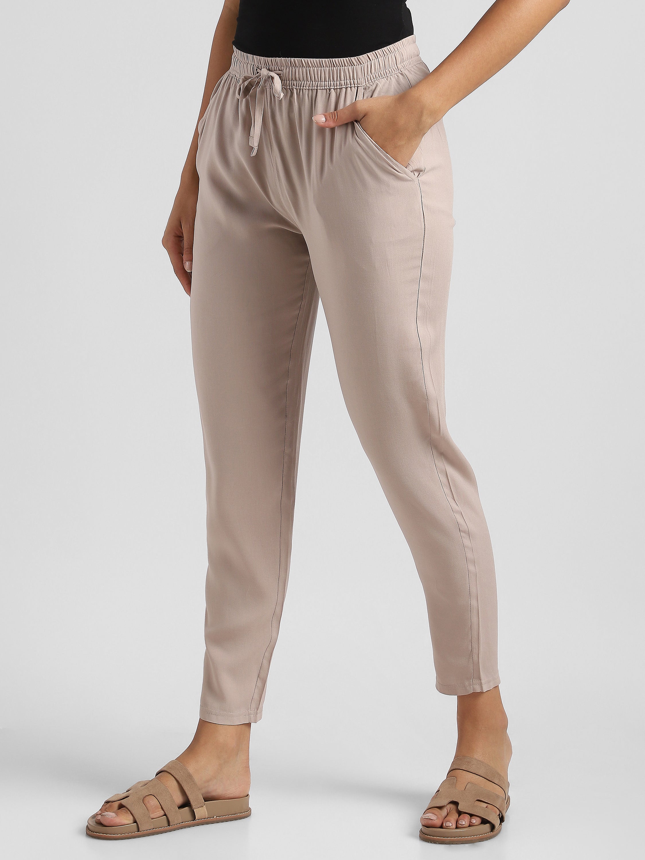 Women Beige Straight fit pants