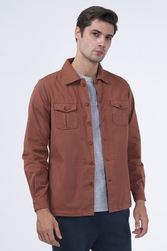 Men Kraken Twill Overshirt Brick Red