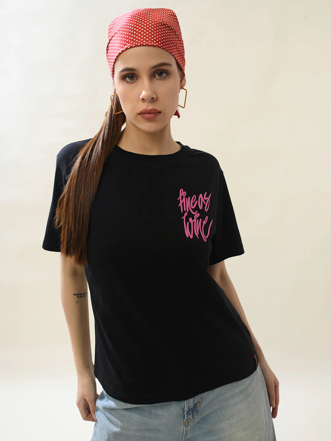 Women Black Cotton Relaxed T-Shirt