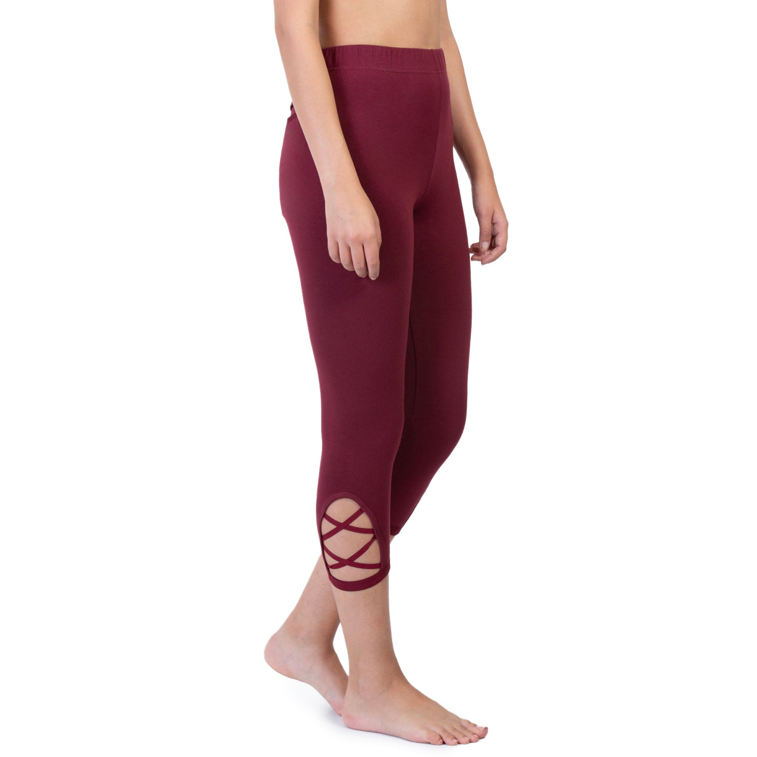Women Wine 3/4th Criss Cross Capri Pant