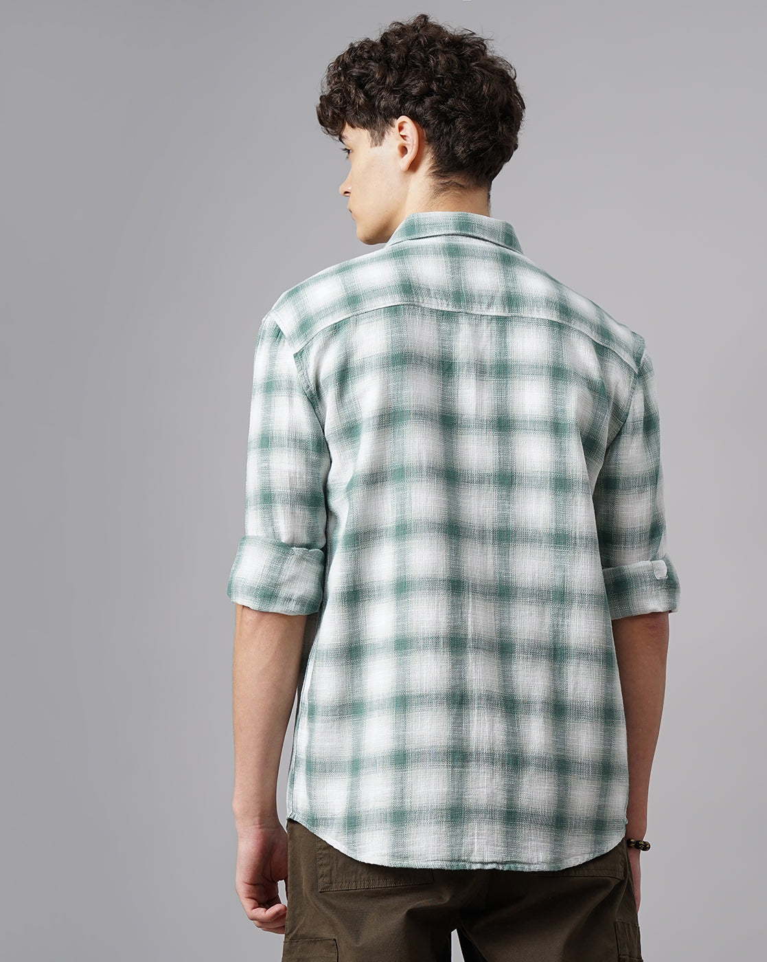 Men Green Cotton Slim Shirt