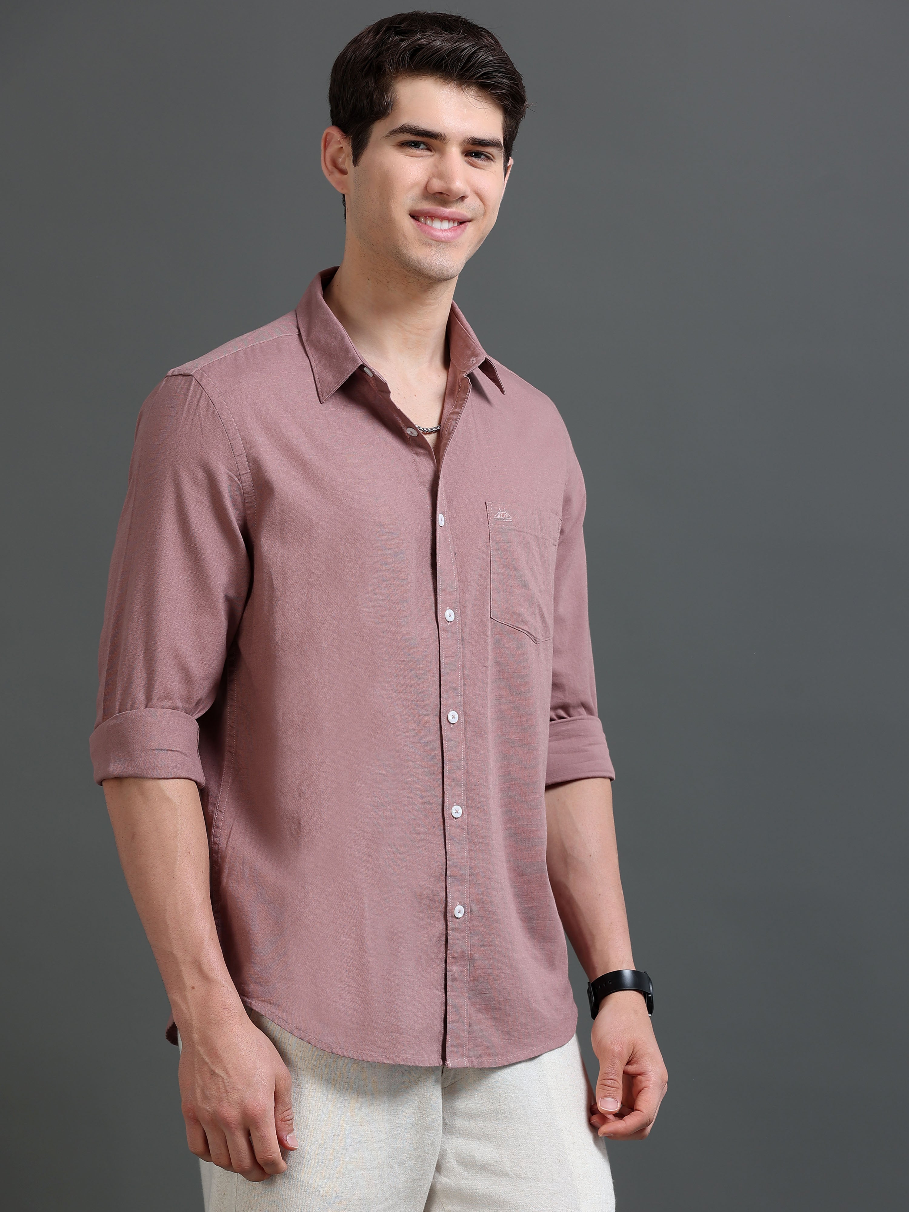 Men Mauve Slub Solid Shirt