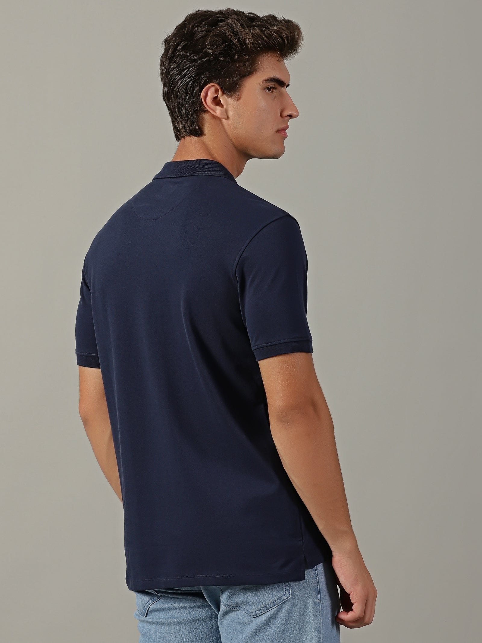 Men Navy Johnny Collar T-Shirt
