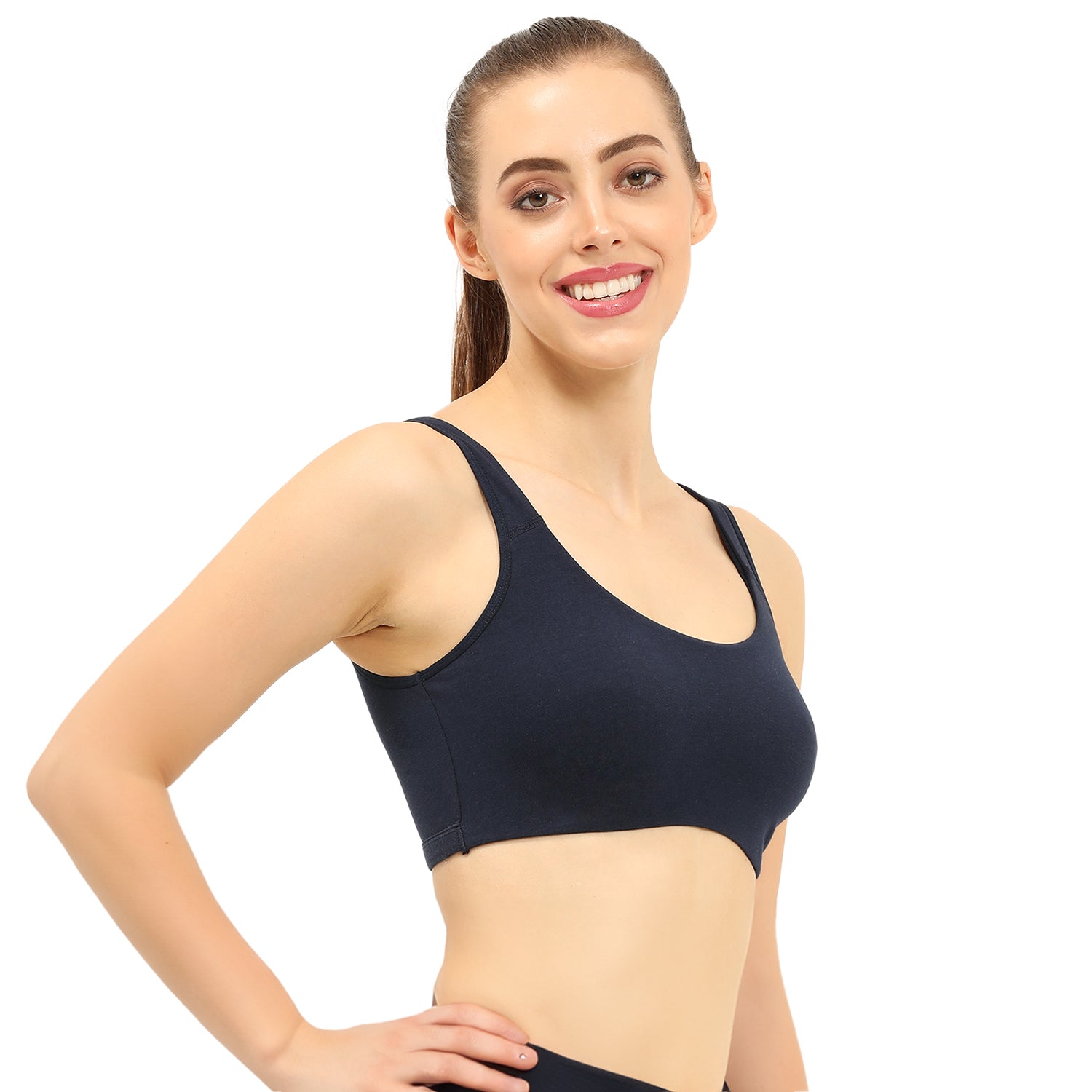 Non-padded Non-wired Full Coverage Slip-on Moulded Double Layered Sports Bra