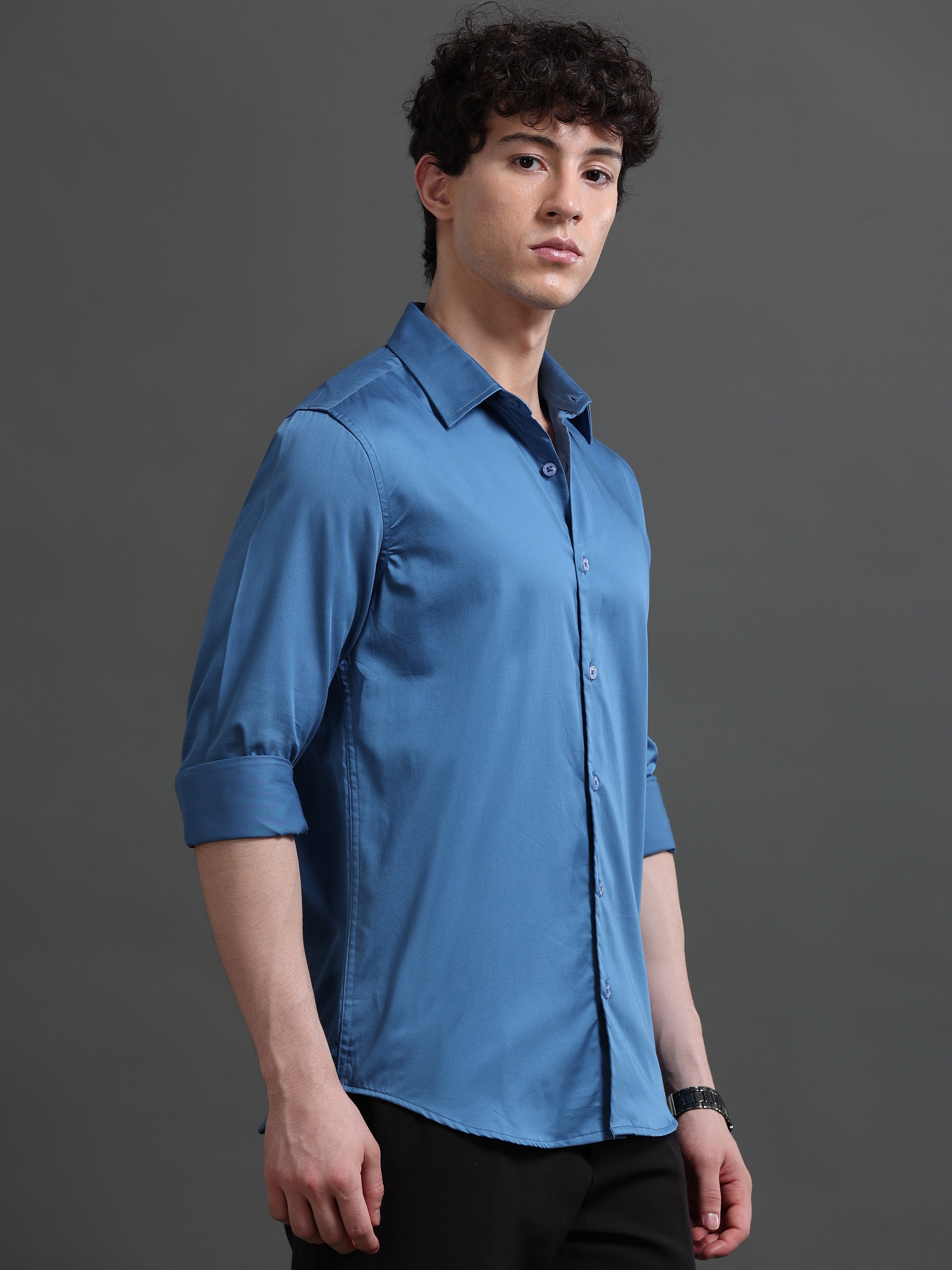 Men Blue Solid Shirt