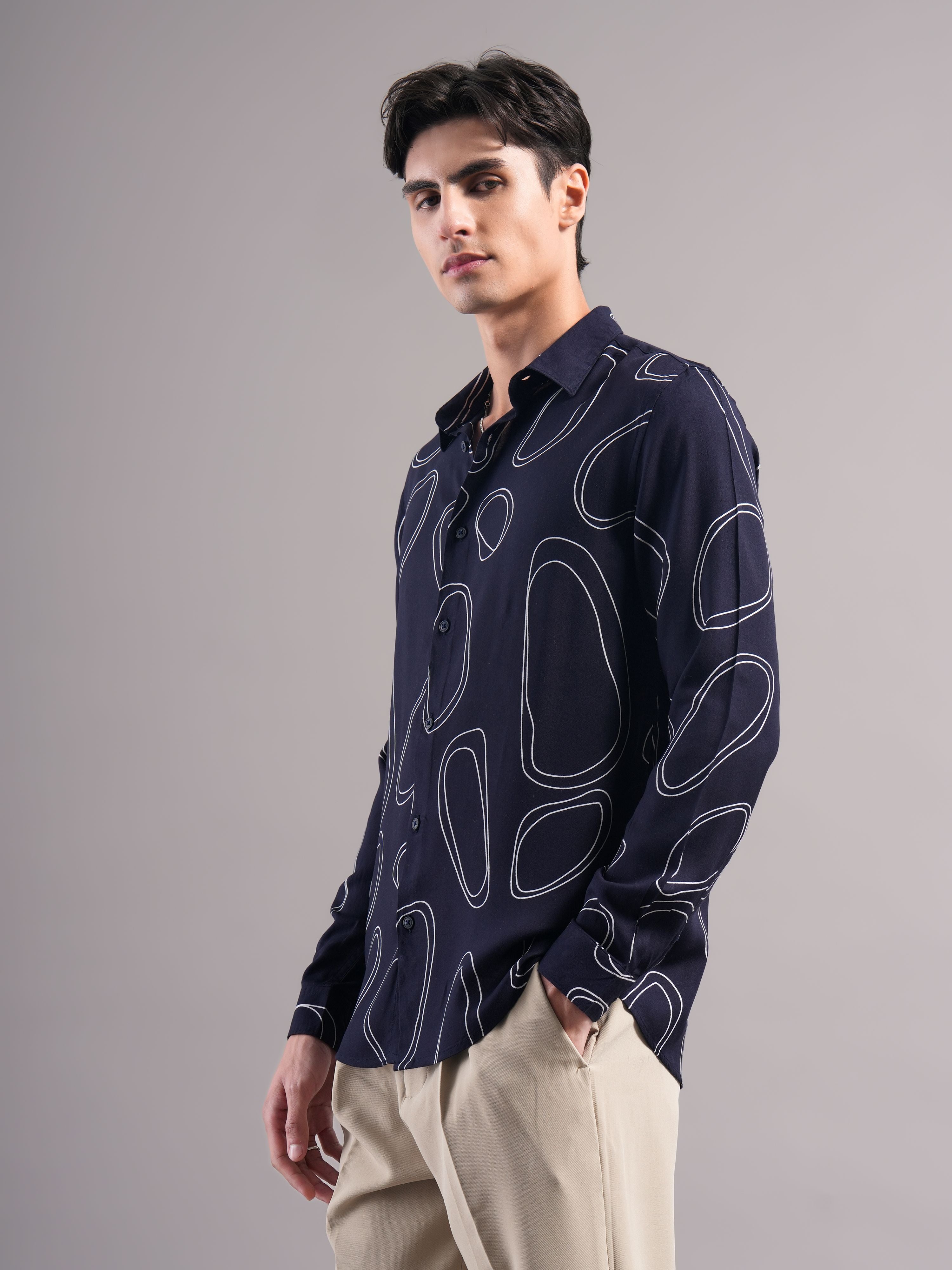 Men Navy Printed Casual Shirt