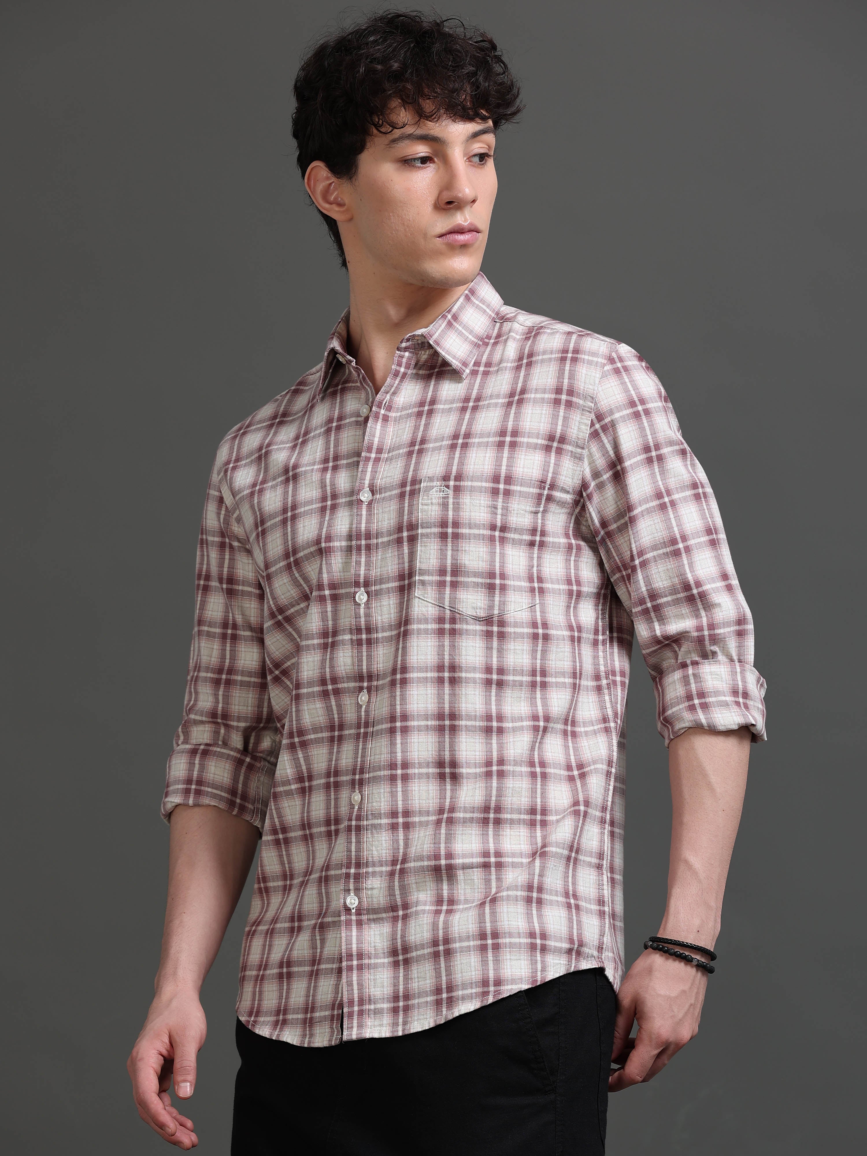 Men Mauve Checked Shirt