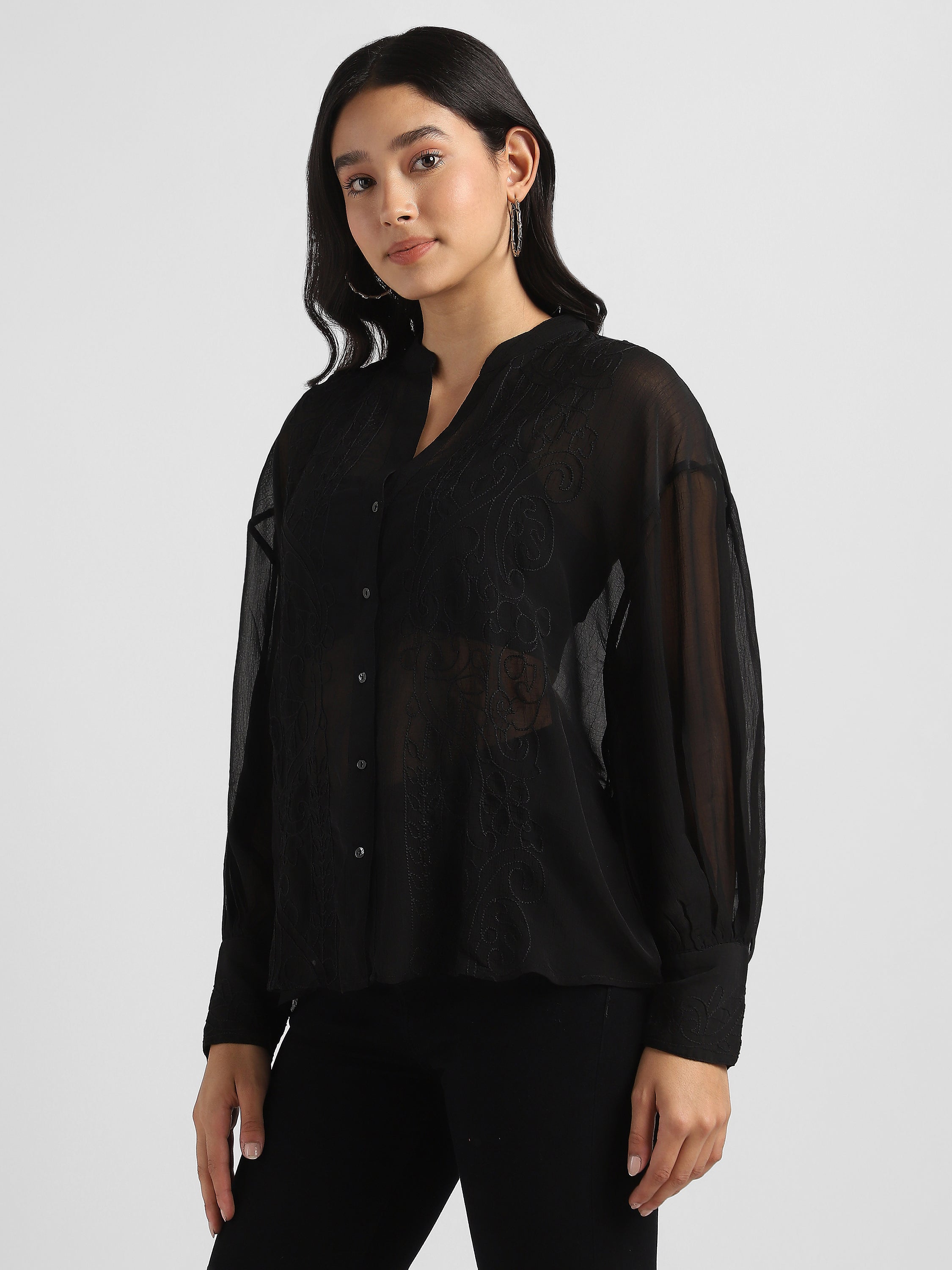 Women Black Embroidered Top