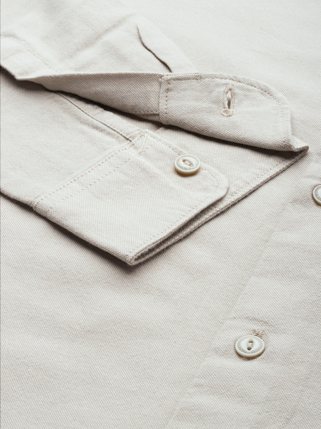 Men Beige Solid Slim Fit Cotton Shirt