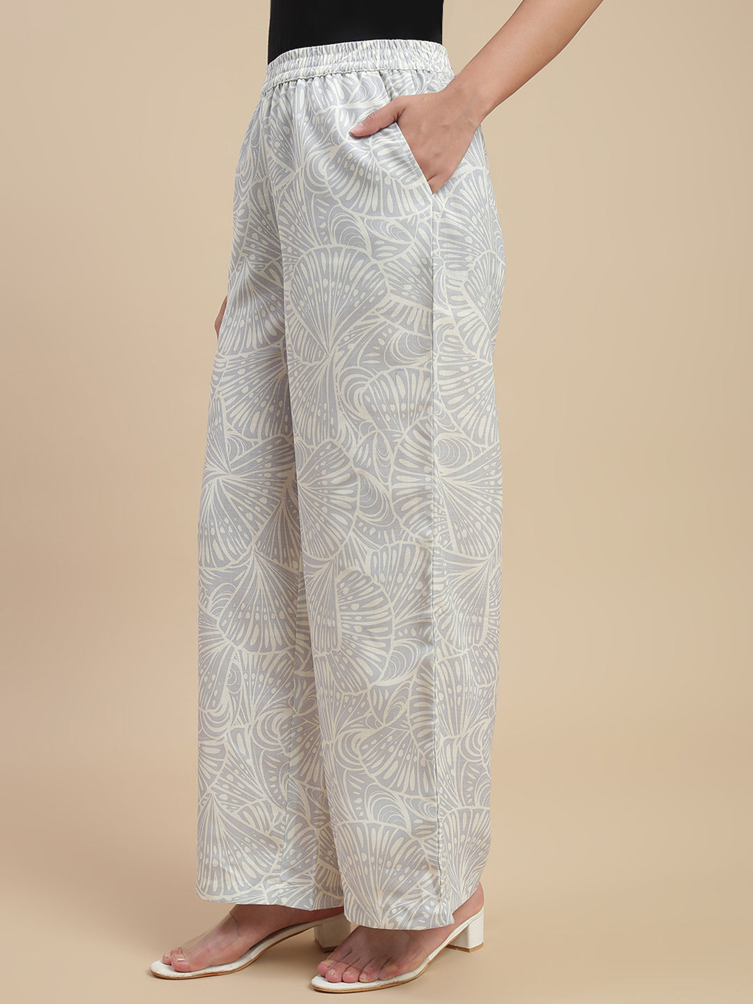 Women Off White Casual Palazzo