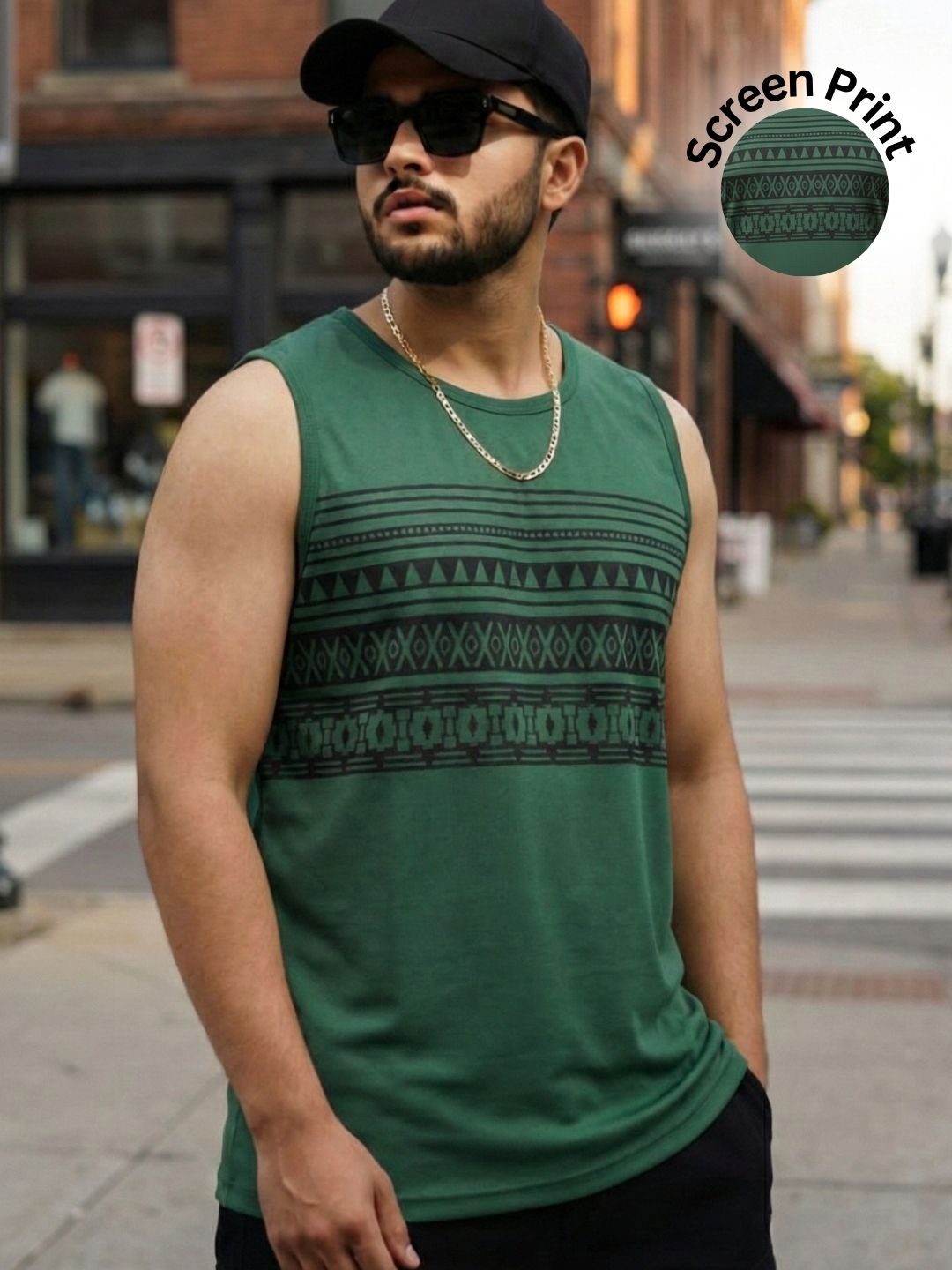 Men Green Printed T-shirt
