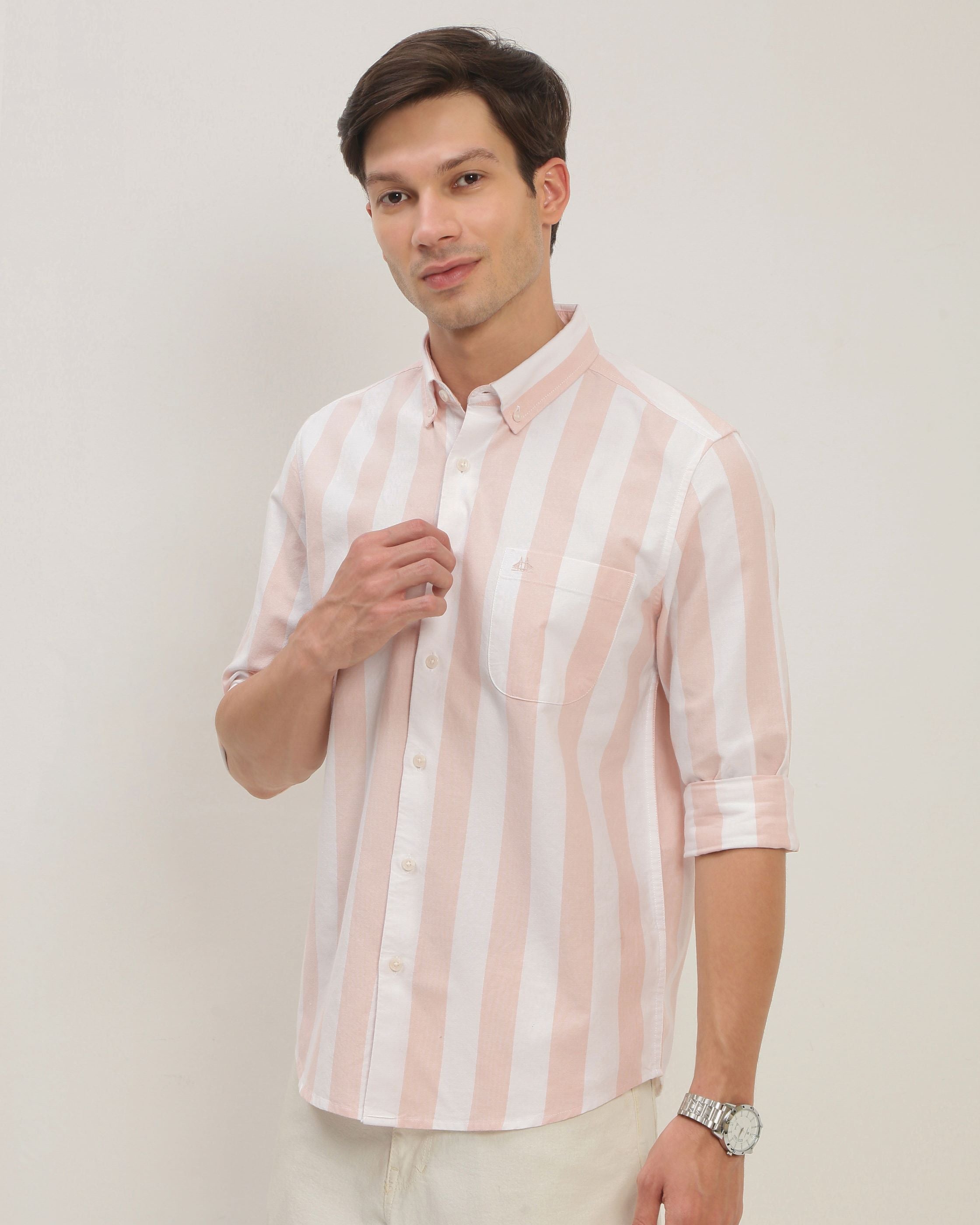 Men Orange Striped Shirt