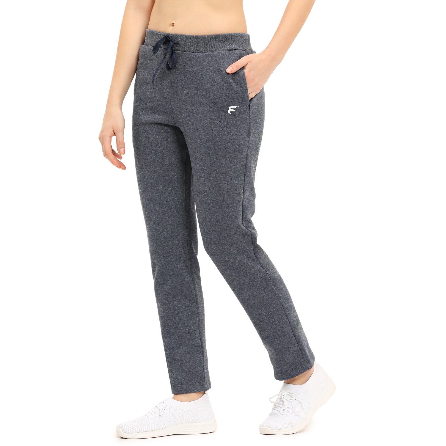 Women Blue Ankle Length Fleece Track Pant