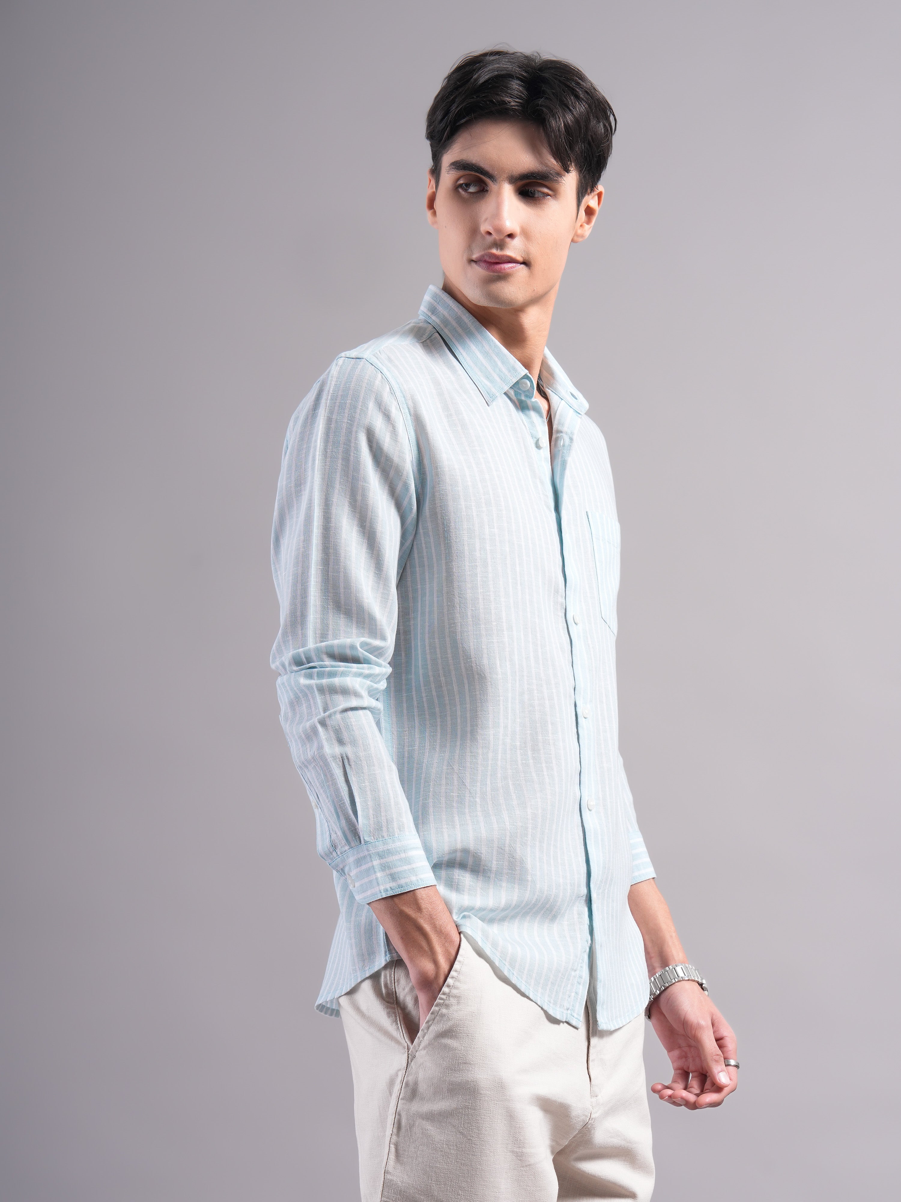 Men Lyocell Striped Shirts