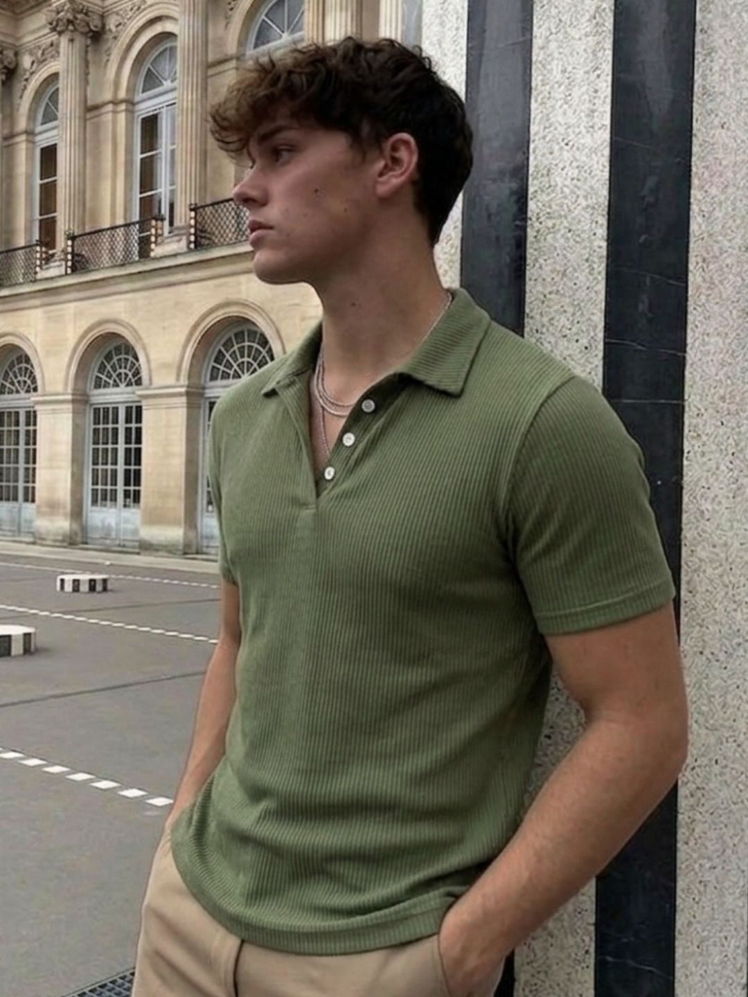 Men Green Polo T-Shirt