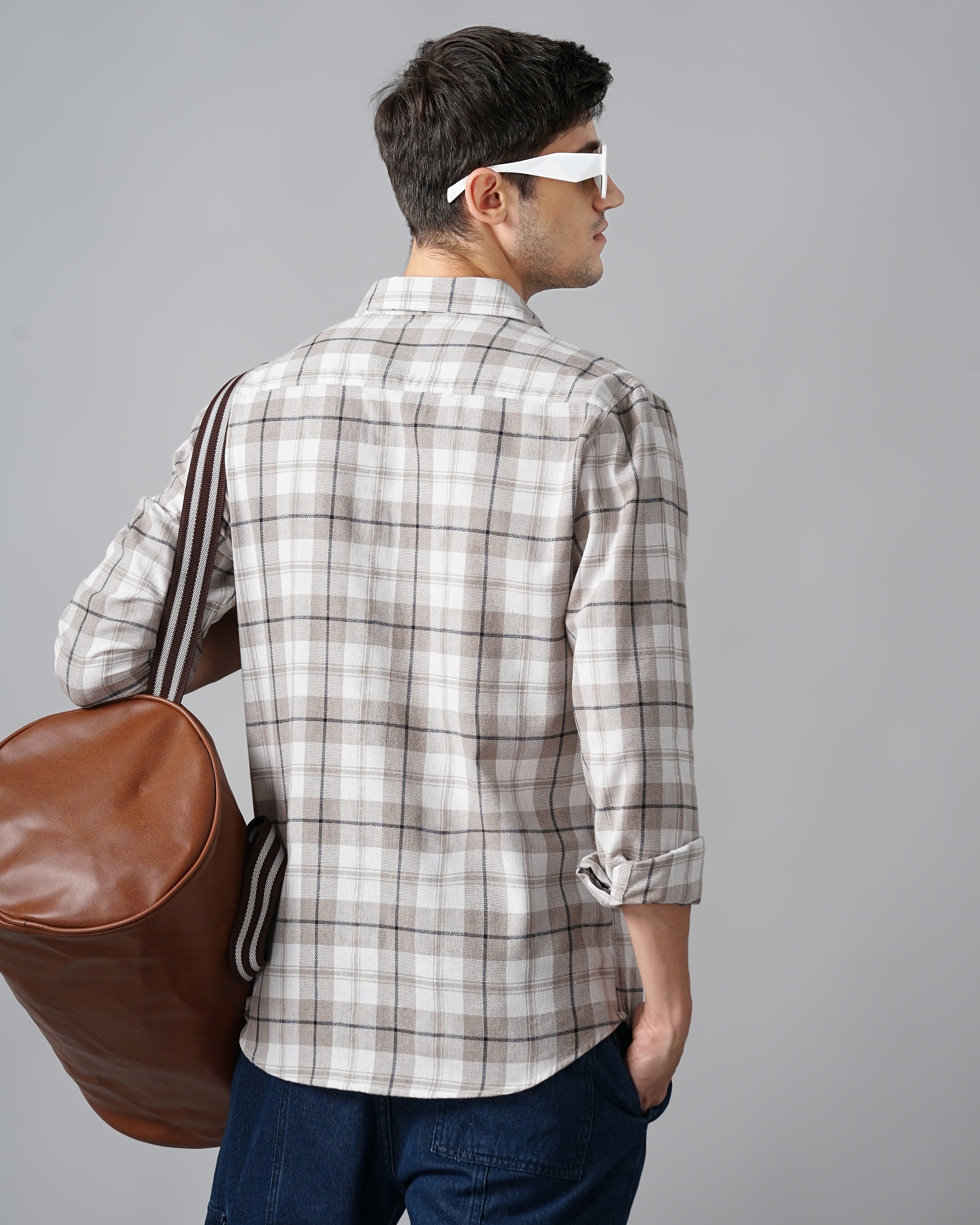 Men Grey Cotton Slim Shirt