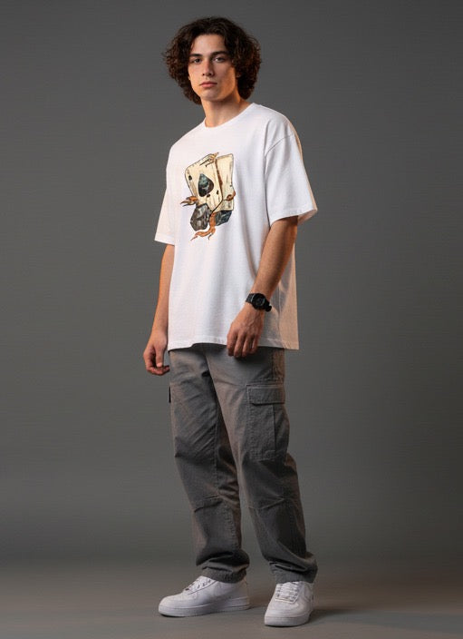 Men White Graphic Cotton Oversized T-Shirt