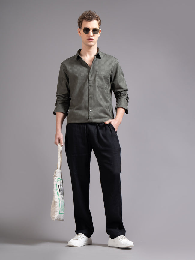 Men Olive Checked Shirt