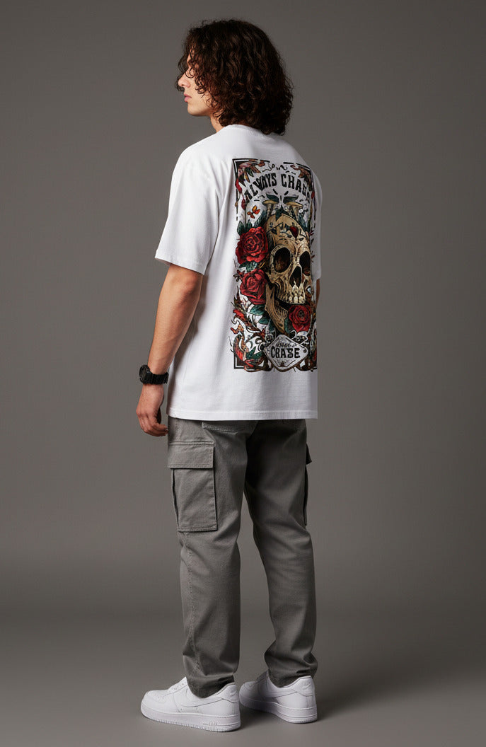 Men White Graphic Cotton Oversized T-Shirt