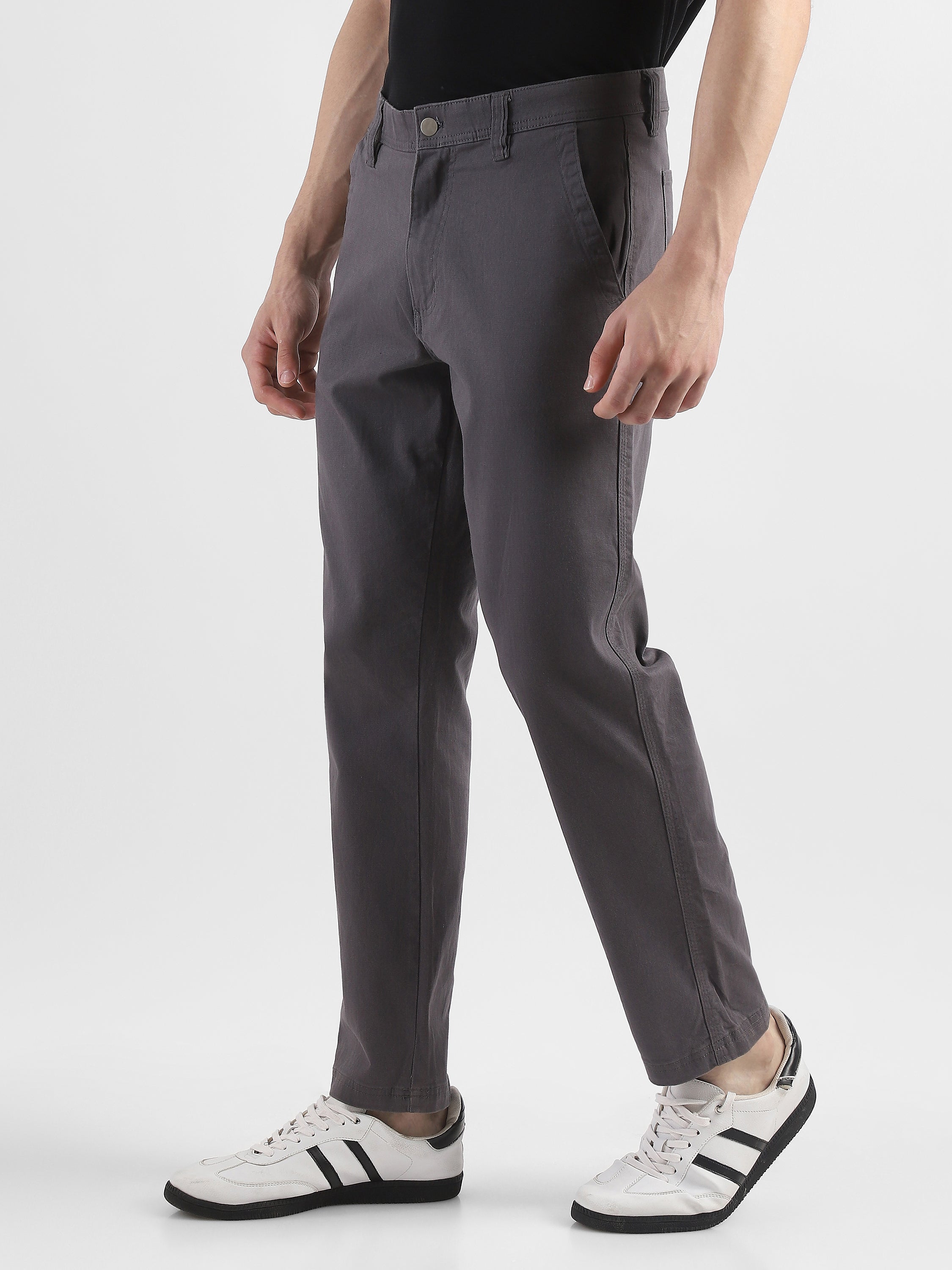 Men Grey Cotton Blend Formal Trousers