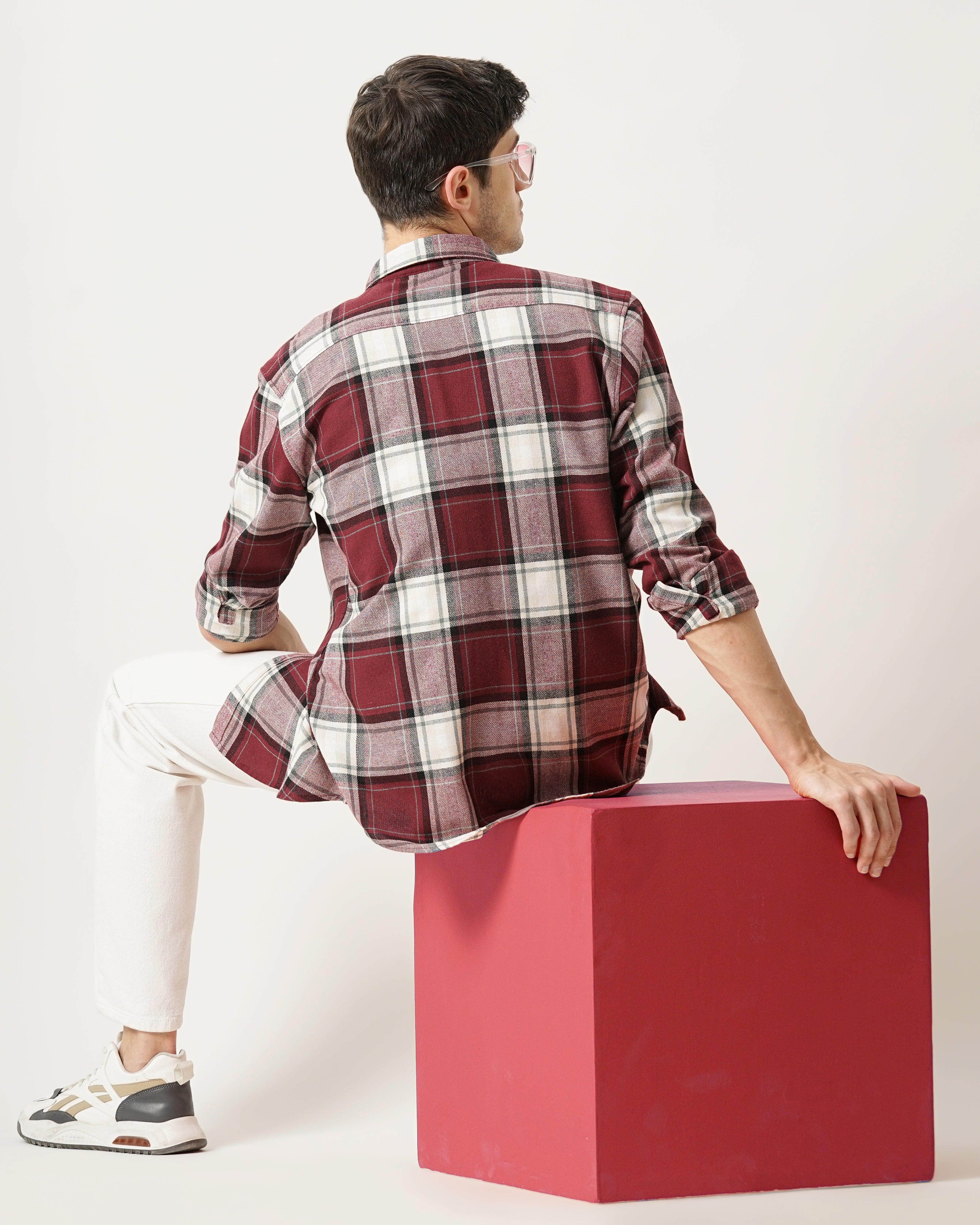 Men Red Cotton Slim Shirt