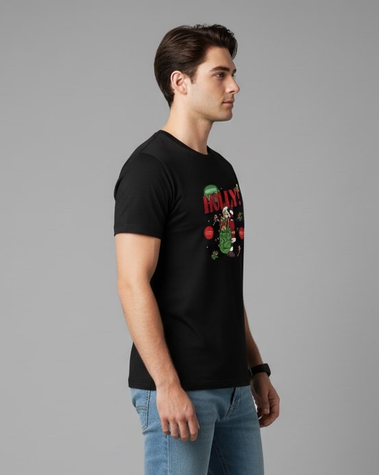 Men Printed Black Cotton Tshirt