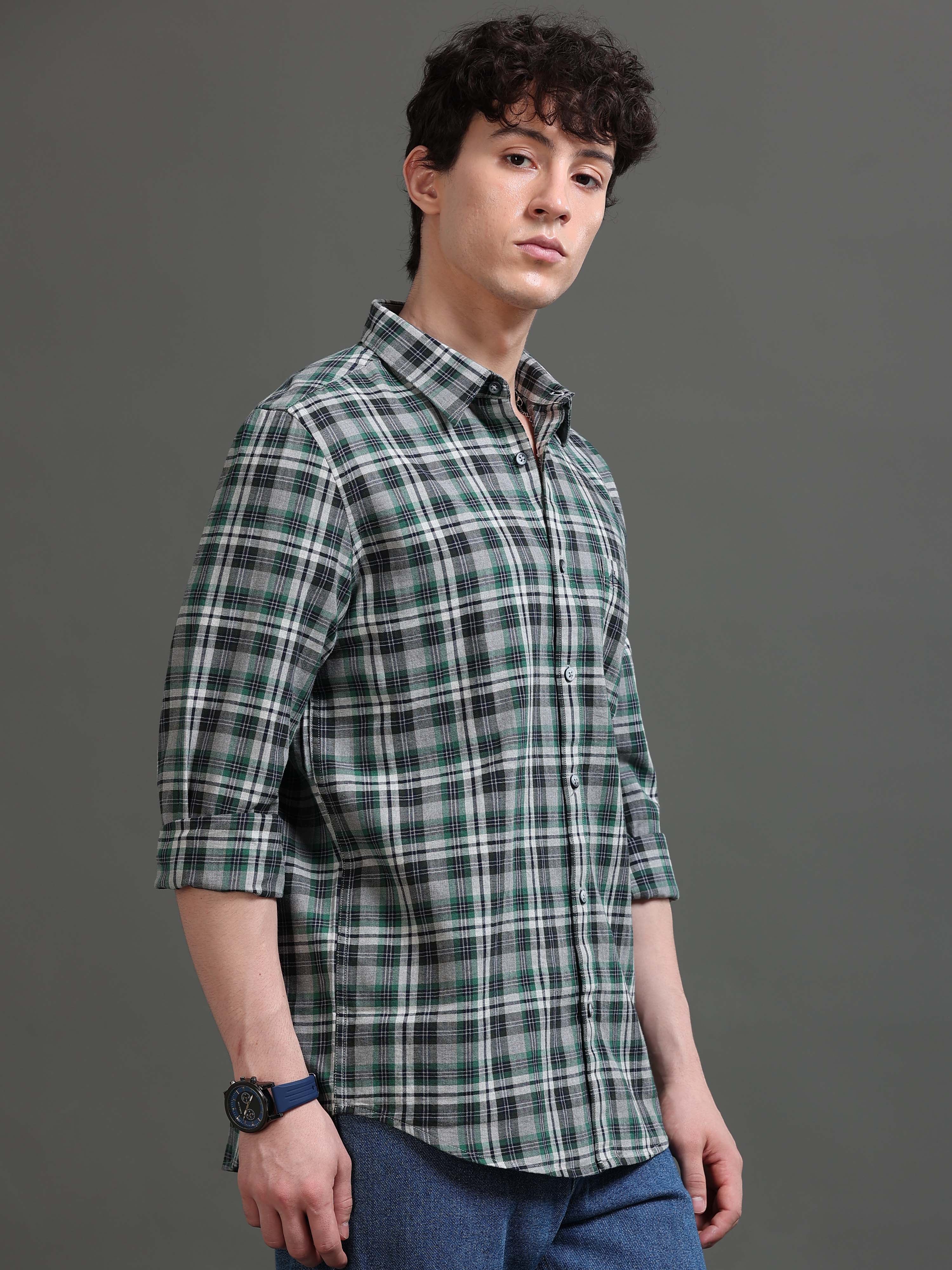 Men Green Checked Shirt