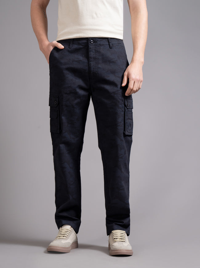 Men Blue Relaxed Fit Cargo Trouser