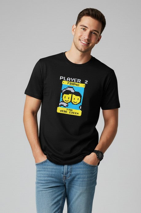 Men Printed Black Cotton Tshirt