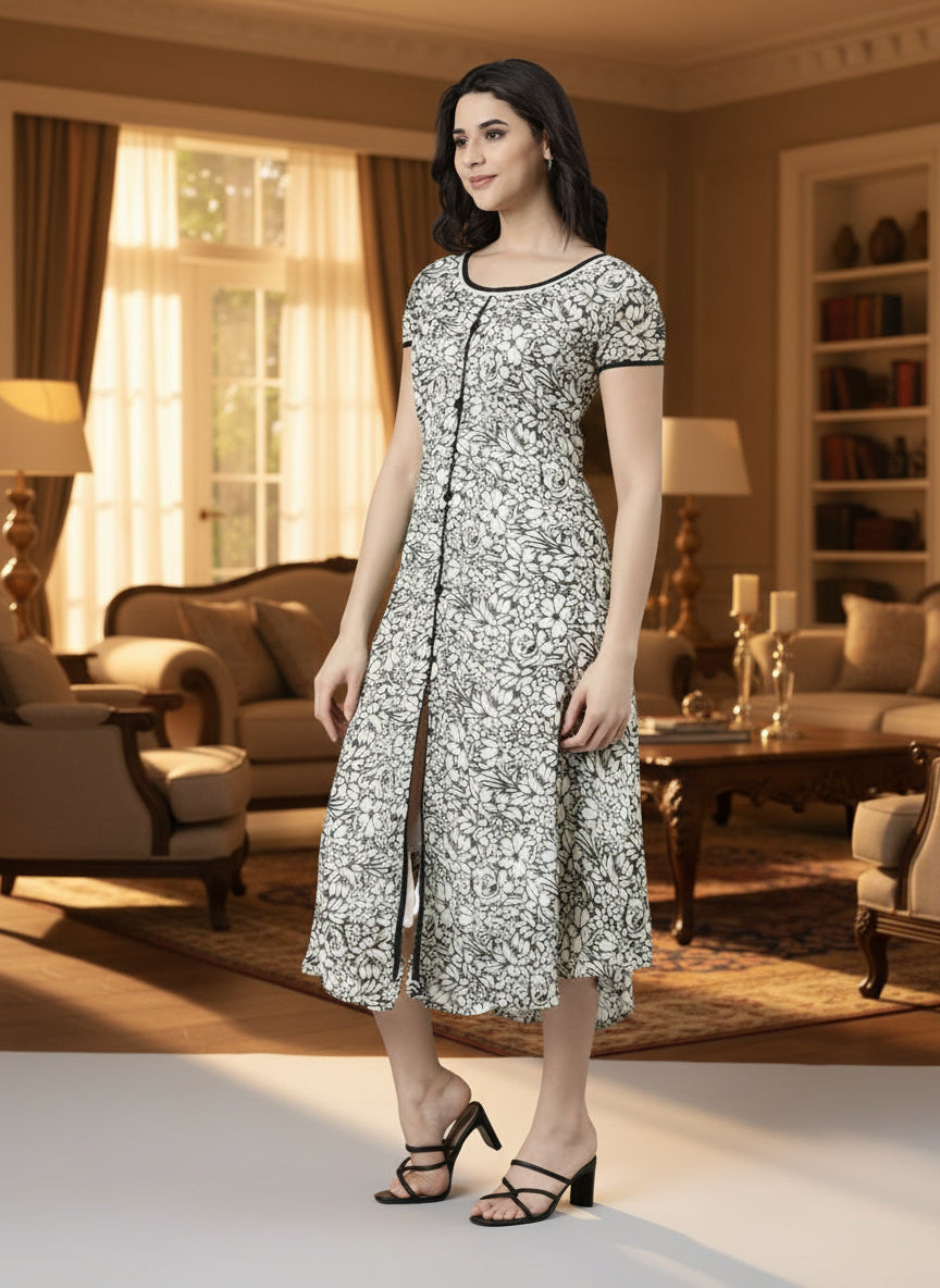 Women Floral Chiffon Flared Midi Dress