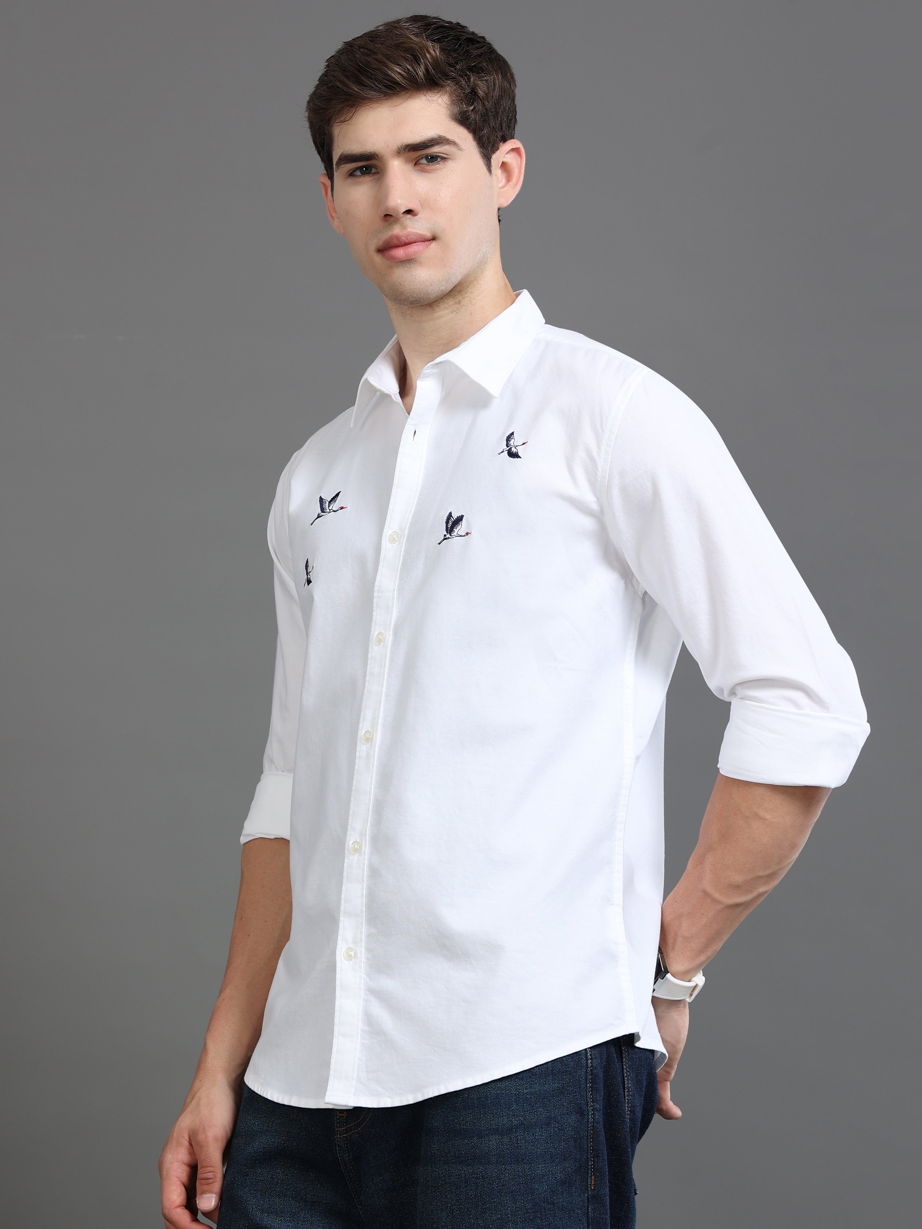 Men White Printed Shirt