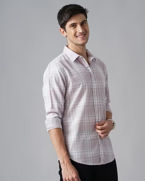 Men White Checked Slim Fit Shirt